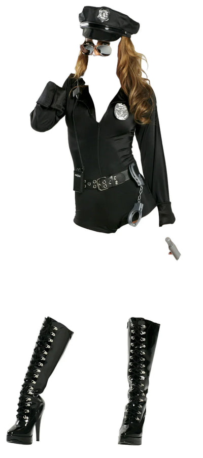 Roma Costume 7 Pc Lady Law Police Officer Romper Black