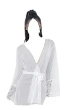 Escante Mix & Match Mesh & Lace Robe with Ribbon Belt White