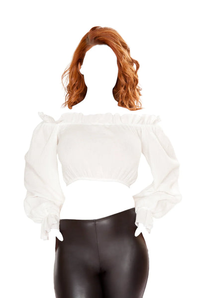 Roma Costume Ruffled Pirate Tube Top with Sleeves White