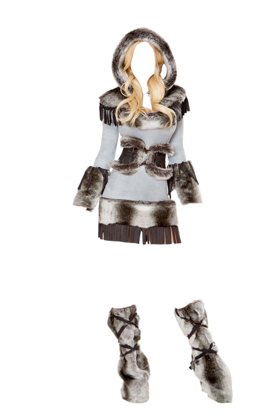 Roma Costume 3 PC Eskimo Cutie Dress with Waist Cincher & Hoodie Grey/Black  - Romantic Blessings