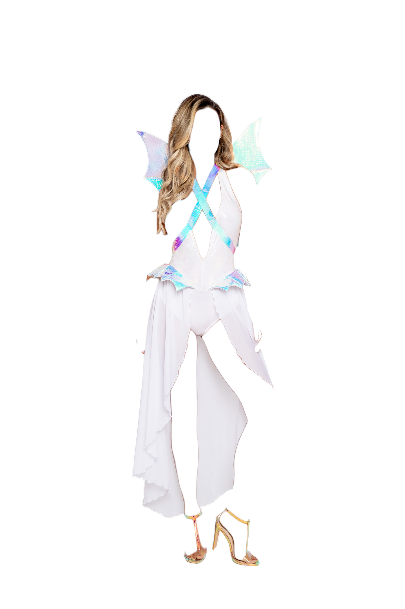 Roma Costume 2 PC Glamorous Dragon Romper with Sheer Skirt White Multi