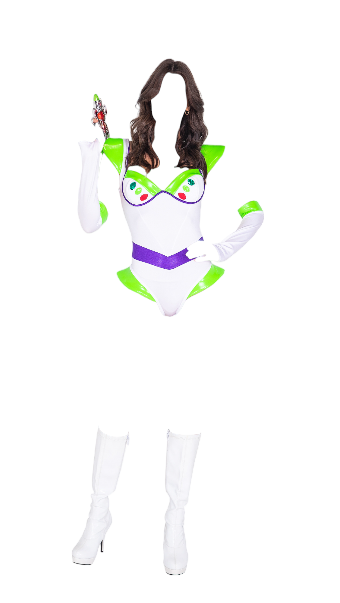 Roma Costume 2 PC Sexy Galaxy Voyager Romper & Gloves White/Green/Purple -  Romantic Blessings