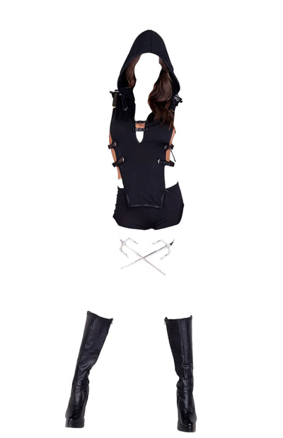 Roma Costume 1 PC Alluring Ninja Costume Hooded Romper Black