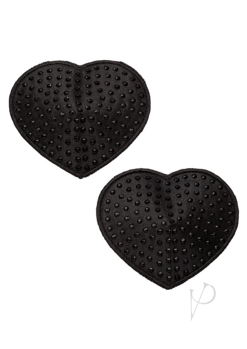 Radiance Heart Pasties with Rhinestone Dots Black One Size