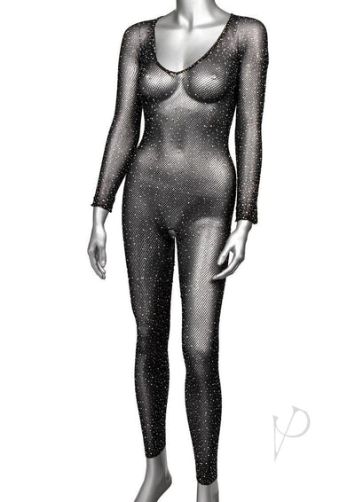Radiance Crotchless Full Body Suit with Rhinestone Dots Black