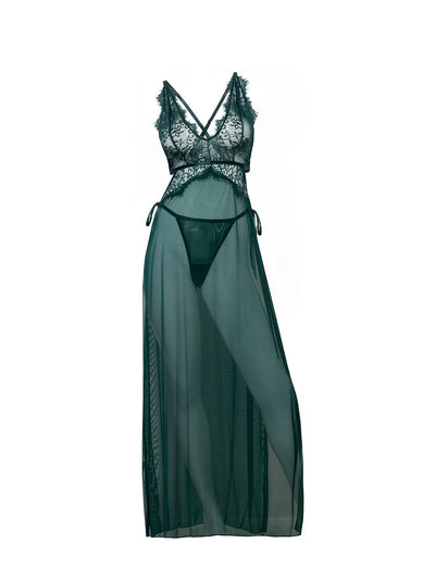 Cami Lace and Mesh Gown Green