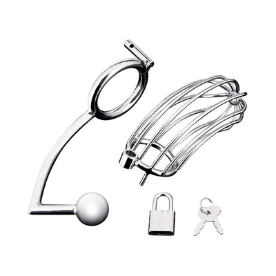 Blue Line Role Play Penis Cage with Anal Stimulator Silver