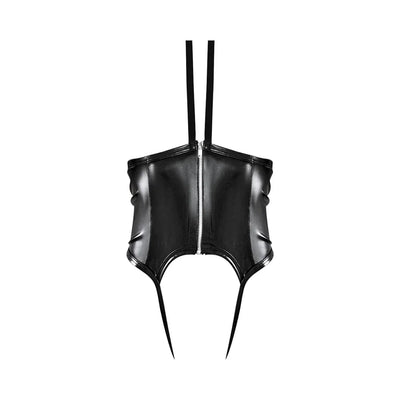 Magic Silk Liquid Onyx Wetlook Open Cup Crotchless Stirrup Waist Cincher Black