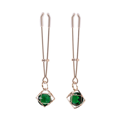 Sex & Mischief Indica Crystal Nipple Clips Green/Gold