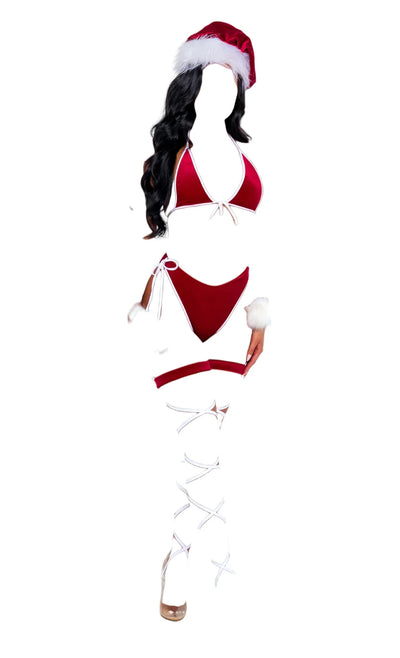 Roma Costume 2 PC Santas Holiday Spirit Velvet Bikini Set with Faux Fur Trim Red/White