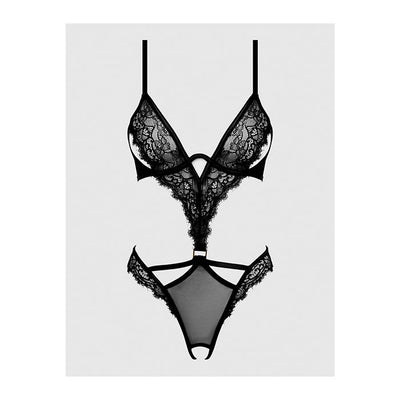 Nadia Lace & Mesh Cutout Teddy Black