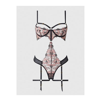 Nova Lace Teddy with Garters Black