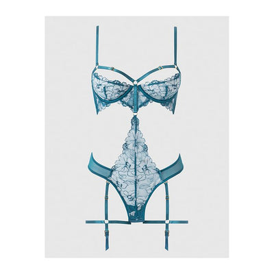 Nova Lace Teddy with Garters Jade Blue