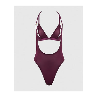Yasmine Shimmer Mesh Slit Cup Backless Teddy & Bralette Set Burgundy