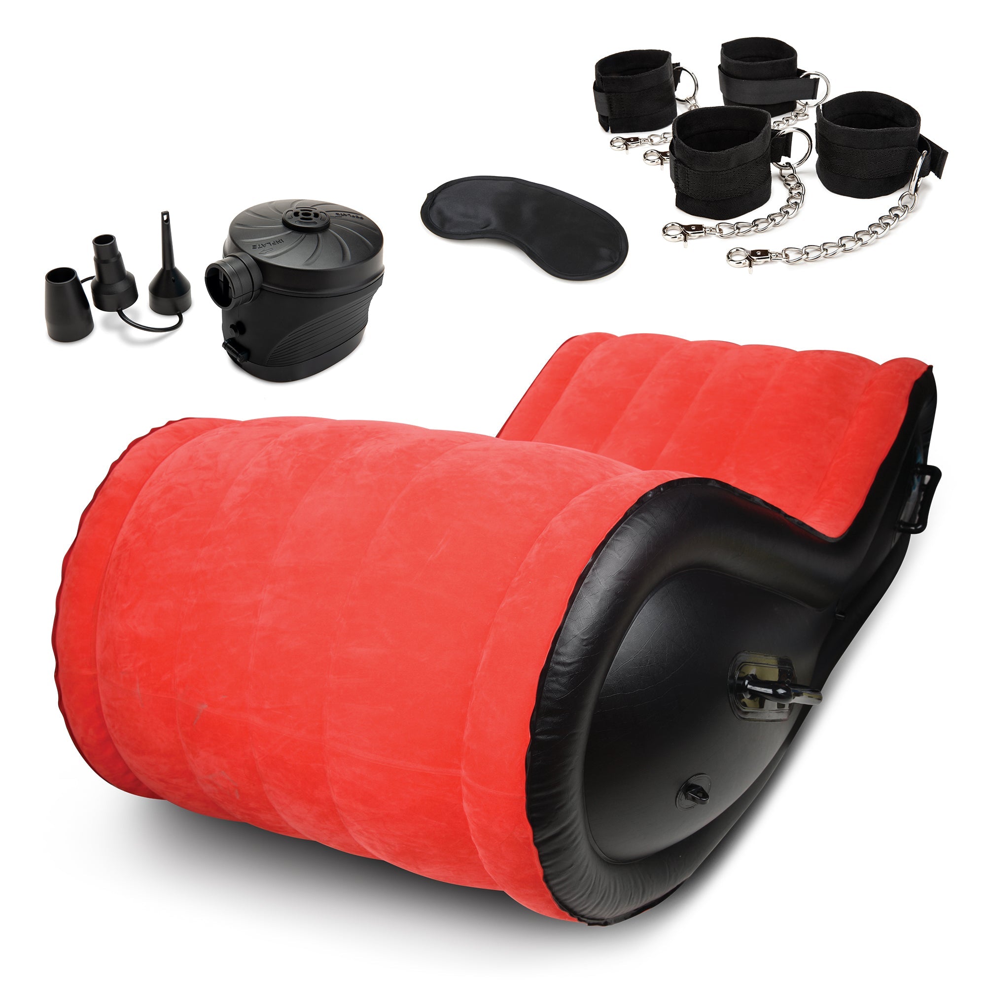 Lux Fetish 6 Pc Inflatable BDSM Sex Sofa with Wrist & Ankle Restraints Red/ Black - Romantic Blessings