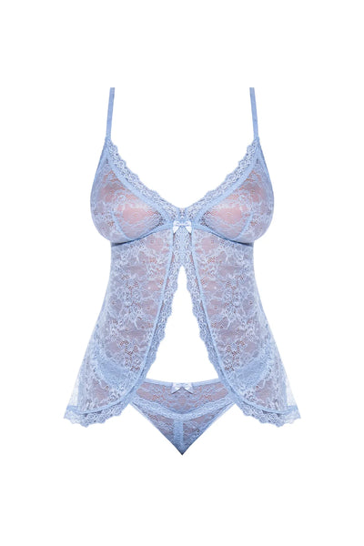 Magic Silk Ooh La Lace Babydoll & Split-Crotch Panty Set Periwinkle