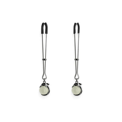 Bound Tweezer Style Nipple Clamps with Gem Like Pendants G1 Gunmetal