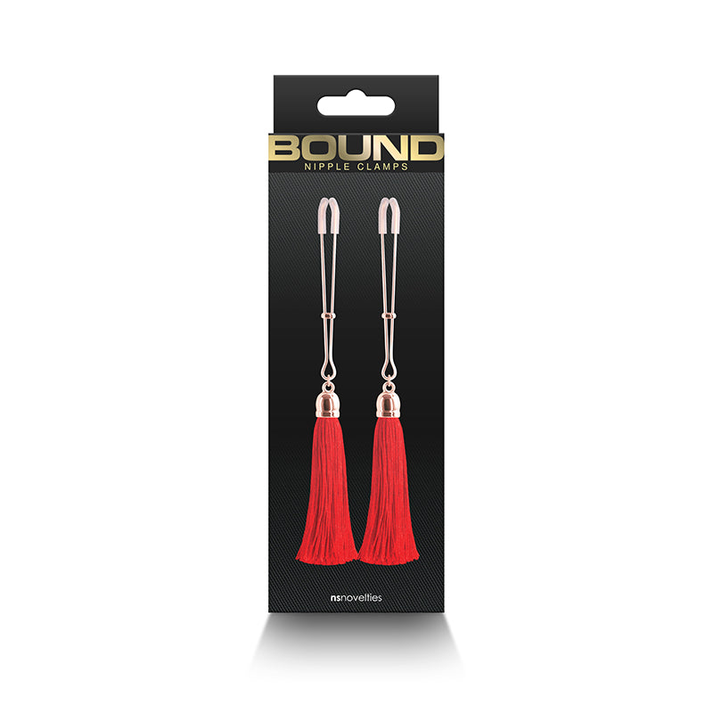 Bound Tweezer Style Nipple Clamps with Feather Style Bells T1 Red