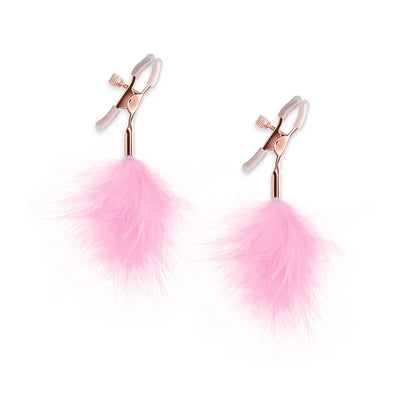 Bound Screw Adjust Tweezer Style Nipple Clamps with Feather Like Balls F1 Pink
