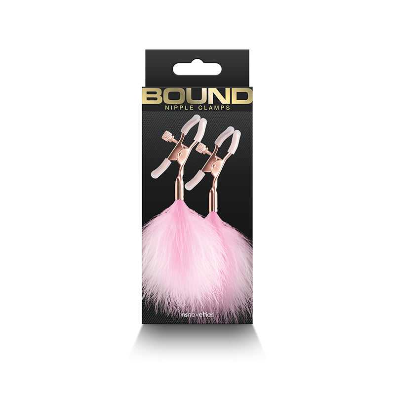 Bound Screw Adjust Tweezer Style Nipple Clamps with Feather Like Balls F1 Pink