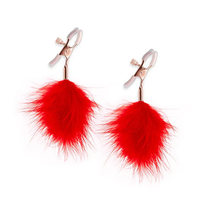 Bound Screw Adjust Tweezer Style Nipple Clamps with Feather Like Balls F1 Red