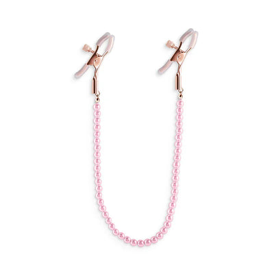 Bound Screw Adjust Tweezer Style Nipple Clamps with Beaded Pull Chain DC1 Pink