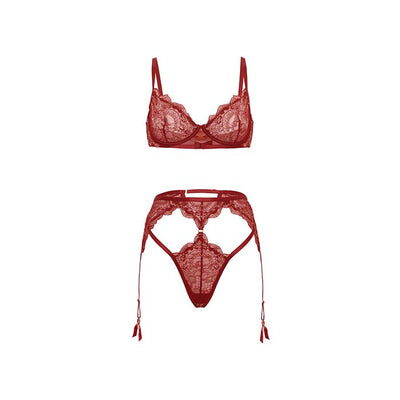Arielle Lace Unlined Underwire 2 pc Set with Ring Detail Burgundy
