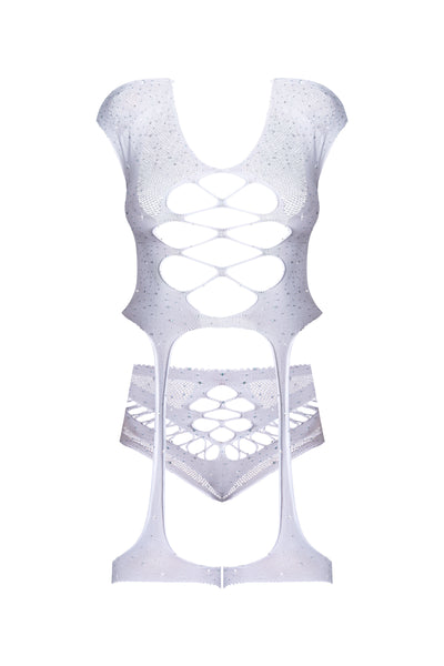 Seamless Blacklight Reactive Garter Top with Shorts 2 pc Set White O/S