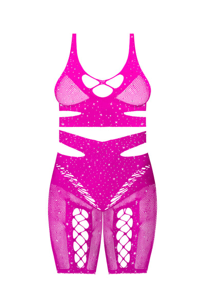 Magic Silk Seamless Bra & Long Leg Short Set Pink O/S