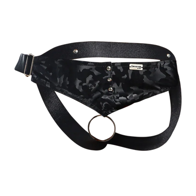 Male Basics Dngeon Leather Penis Ring Jockstrap Black Camo One Size