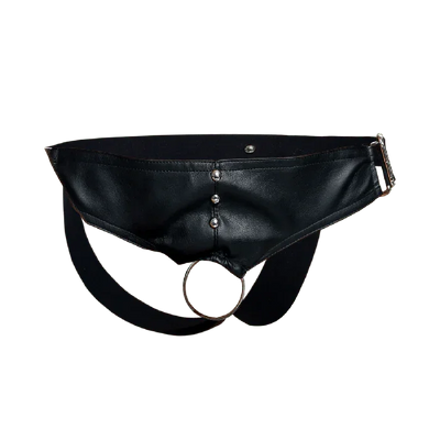 Male Basics Dngeon Leather Penis Ring Jockstrap Black One Size