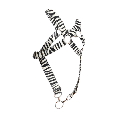 Male Basics Dngeon Leather Cross Penis Ring Harness Animal Zebra One Size