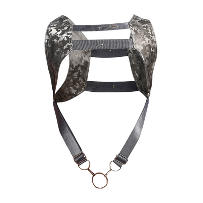 Male Basics Dngeon Leather Crop Top Harness w Penis Ring Titanium Camo One Size