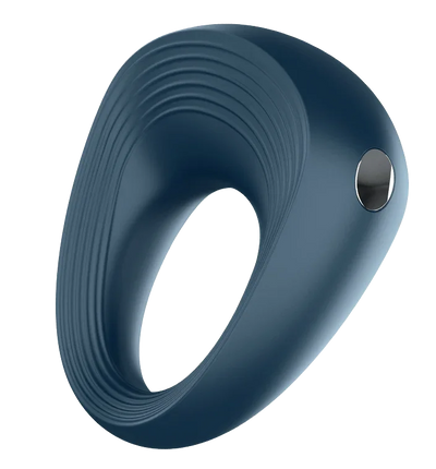 Satisfyer Power Ring Silicone Rechargeable Couples Ribbed Penis Ring Vibrator Blue