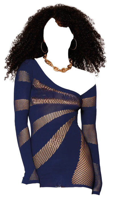 Dreamgirl Stripey One-Shoulder Fishnet Chemise Nocturnal