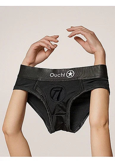 Shots Ouch! Vibrating Strap-on High-cut Women's Brief Black