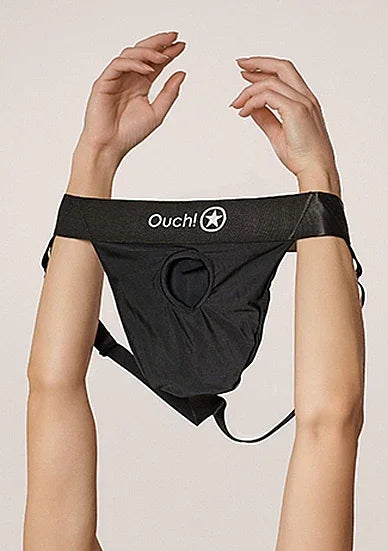 Shots Ouch! Vibrating Strap-on Panty Harness with Open Back Black - Romantic Blessings Shots Ouch! Vibrating Strap-on Panty Harness with Open Back Black - Romantic Blessings