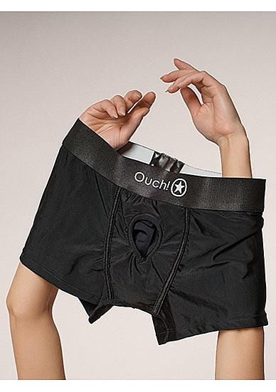 Shots Ouch! Vibrating Strap-on Boxer Black - Romantic Blessings Shots Ouch! Vibrating Strap-on Boxer Black - Romantic Blessings