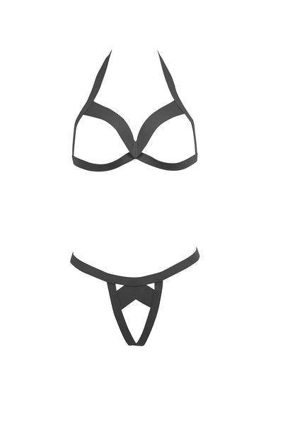 Allure Kitten Together Forever Open Cup Bra and Panty Set Black