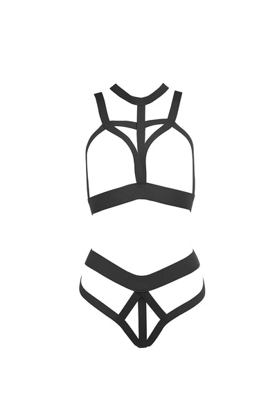 Allure Kitten In Love & Lust Open Cup Bra & Open Thong Set Black One Size