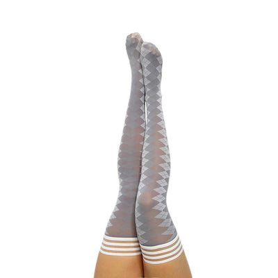 Kixies Golf Collection Par 4 Arglye Thigh Highs Grey - Romantic Blessings