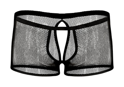 Male Power Stretch Net Peek-A-Buns Shorts Black