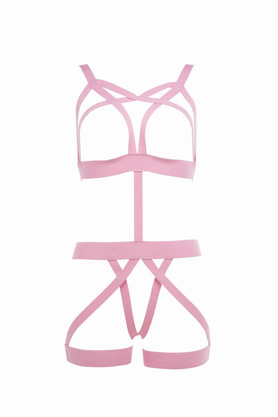 Allure Kitten Just a Flirt Teddy Strappy Open Cup Pink One Size