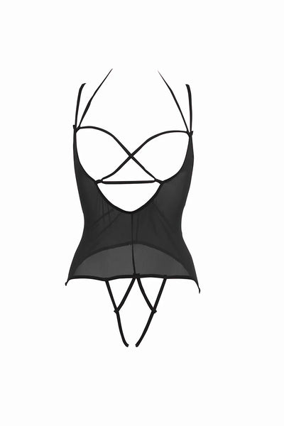 Allure Angelina Sheer Mesh Under Bust Teddy Black