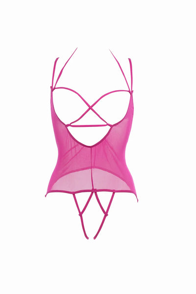 Allure Angelina Sheer Mesh Under Bust Teddy Pink