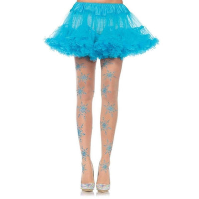 Leg Avenue Let It Snow Spandex Sheer Glitter Snowflake Pantyhose OS Nude/Blue - Romantic Blessings