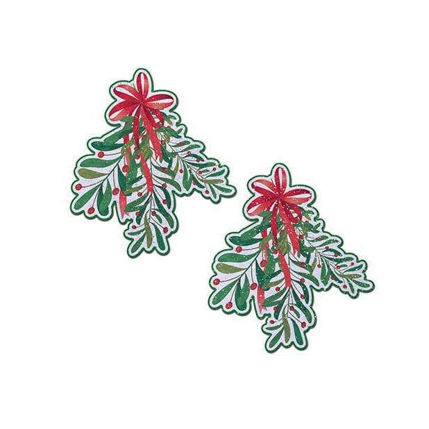 Pastease Holiday Mistletoe Nipple Pasties Green/Red - Romantic Blessings