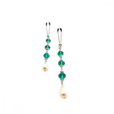 Bijoux de Tweezer Style Nipple Clamps Pearl Turquoise Beads - Romantic Blessings