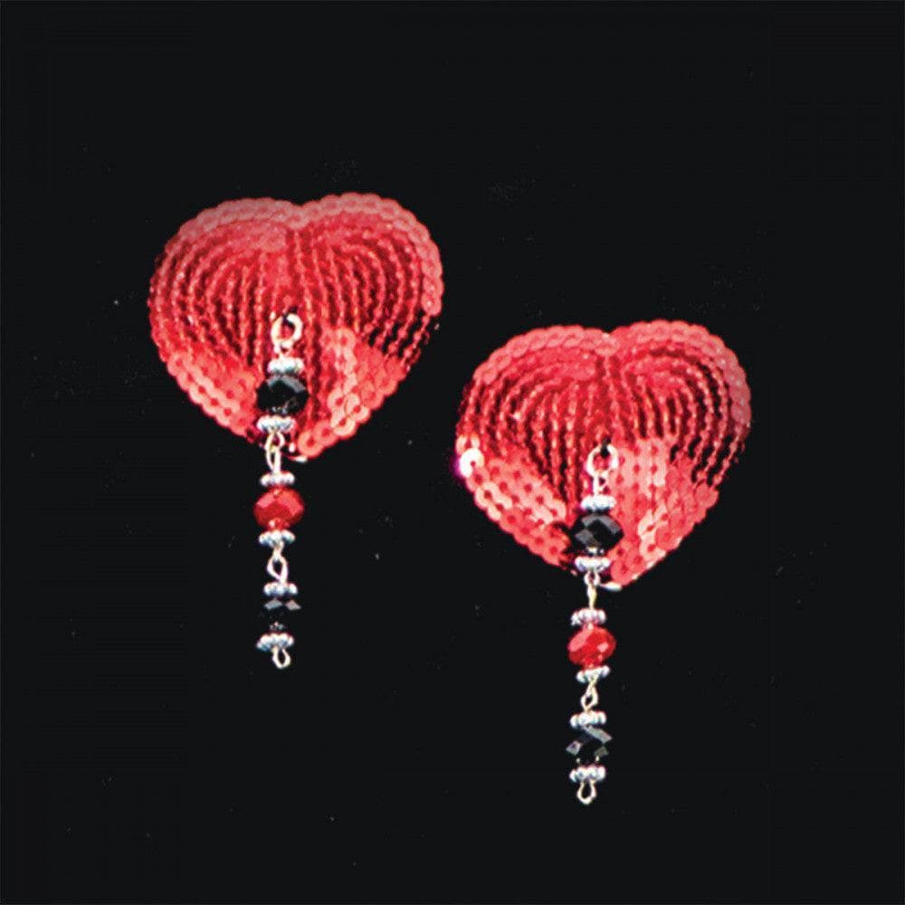 Bijoux de Nip Heart Red Sequin Pasties with Facet Beads - Romantic Blessings