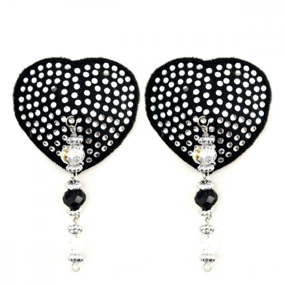 Bijoux de Nip Heart Black Crystal Pasties with Beads - Romantic Blessings
